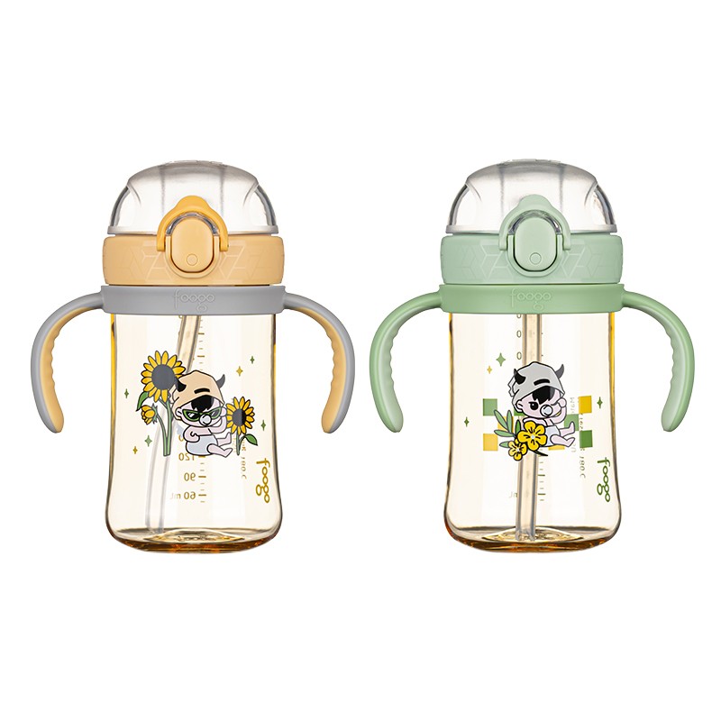 foogo儿童牛奶杯1-3岁以上膳魔师双把手学饮杯宝宝吸管杯PPSU奶瓶