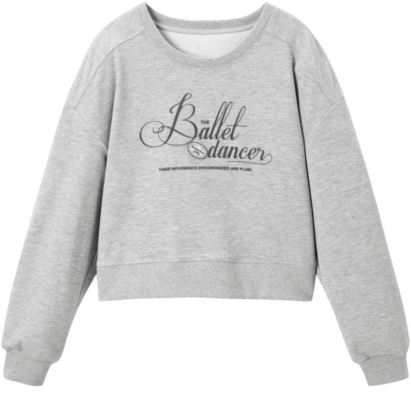 植绒印花落肩卫衣24秋季短款圆领上衣亮闪浅灰格雷系卫衣