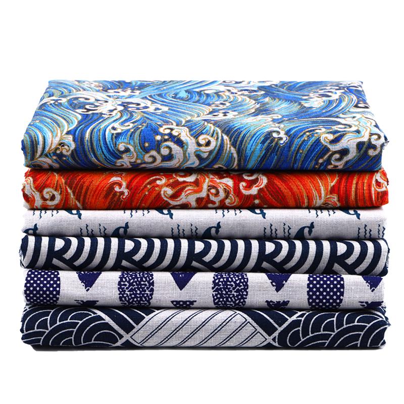 和风印花棉麻加厚日式民族布料粗麻布面料沙发抱枕靠垫桌布几何布