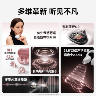 塞那 F30 开放式气骨传导 蓝牙耳机 AI墨染黑丨出国旅游翻机 真0零漏音无感入耳