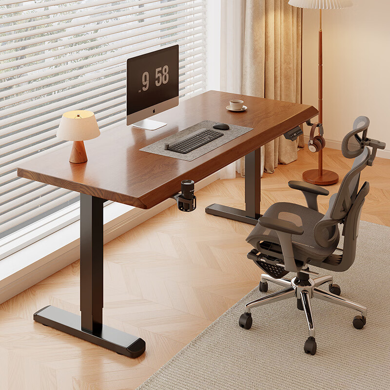 可芝（KERZY）实木电动升降桌电脑桌学习书桌家用卧室电竞桌可升降办公桌工作台 胡桃色120cmx60x(74-115)cm单桌