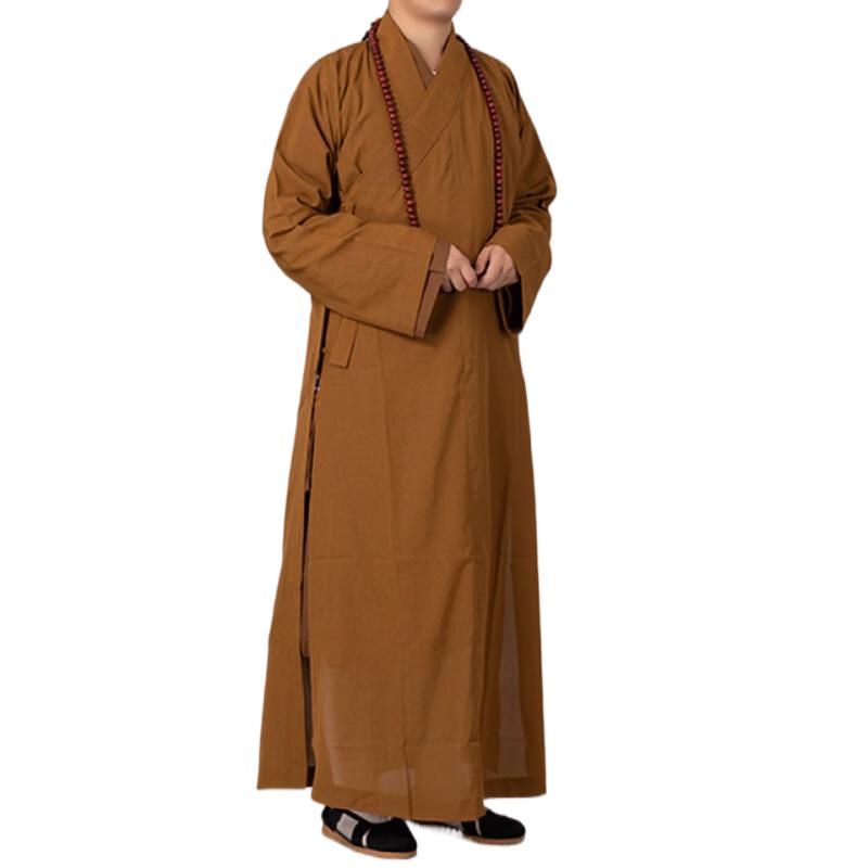 皮尔卡丹（pierre cardin）夏季僧服长褂男女薄款纯棉布出家僧人衣服耐洗抗皱僧袍和尚服大褂 土黄 36(身高150)