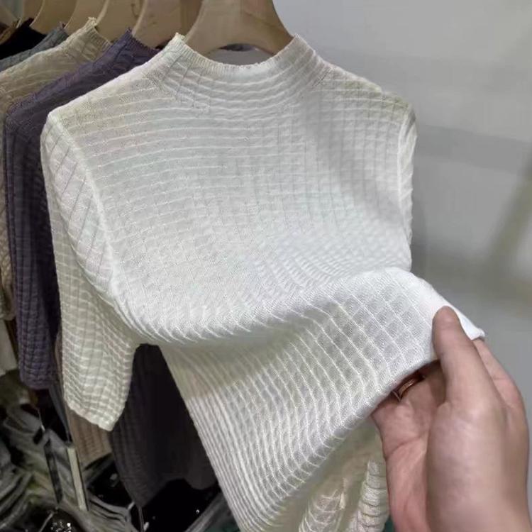 宝娜斯 时尚洋气套头上衣针织打底衫修身女