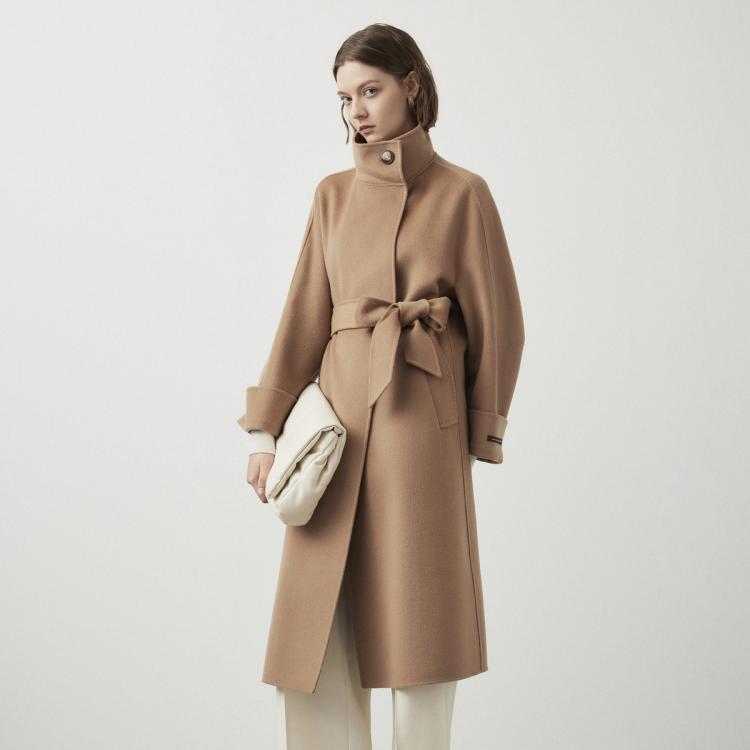 纯羊毛双面呢复古立领高级感毛呢大衣冬季通勤外套