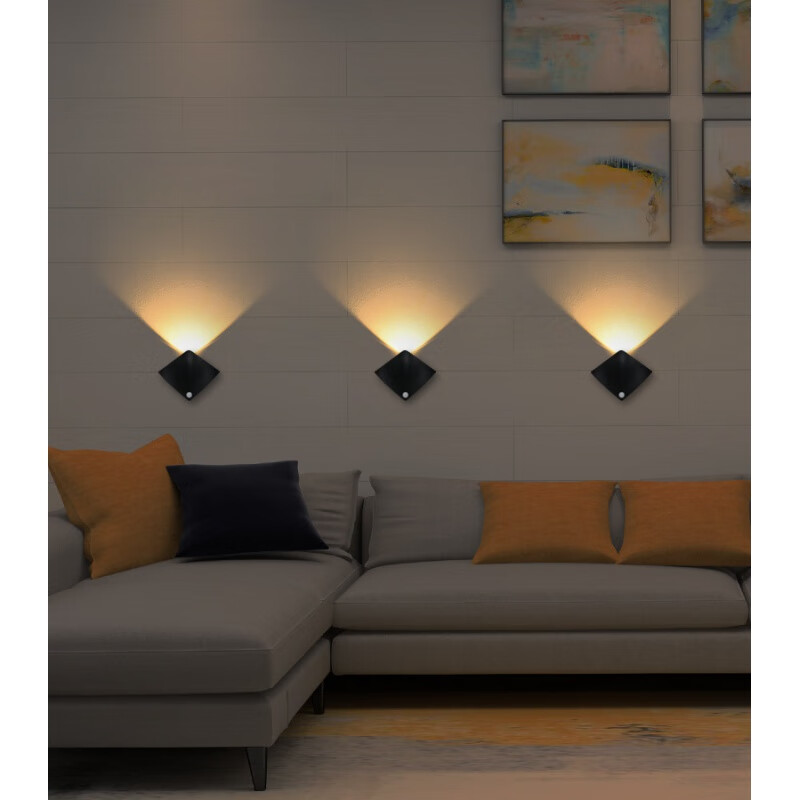 以典魔鬼鱼人体感应灯夜灯卧室走廊楼梯客厅壁灯衣柜橱柜充电电池 2000毫安充电款黄光