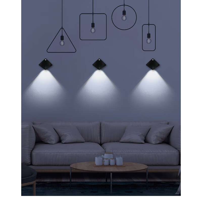 以典魔鬼鱼人体感应灯夜灯卧室走廊楼梯客厅壁灯衣柜橱柜充电电池 电池款黄光(无法充电)