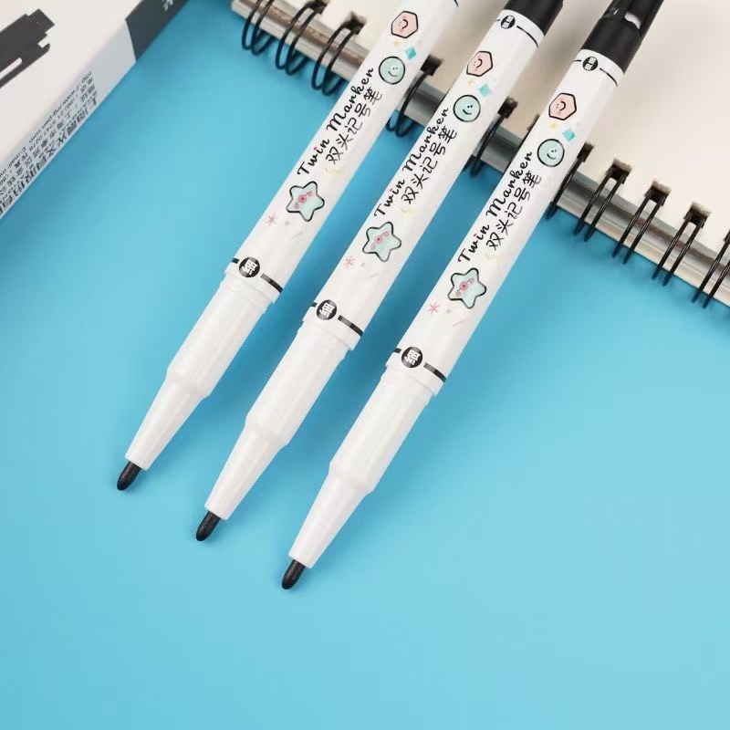 晨光6230水性小双头勾线笔极细0.8mm+粗5mm办公手账记号笔 标记笔防渗儿童绘画学习记号笔多材质书写文具