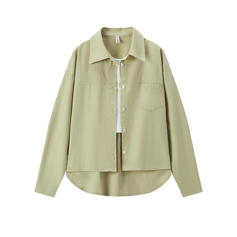 森马长袖衬衫女简约宽松衬衣字母印花短背心个性潮流秋通勤两件套