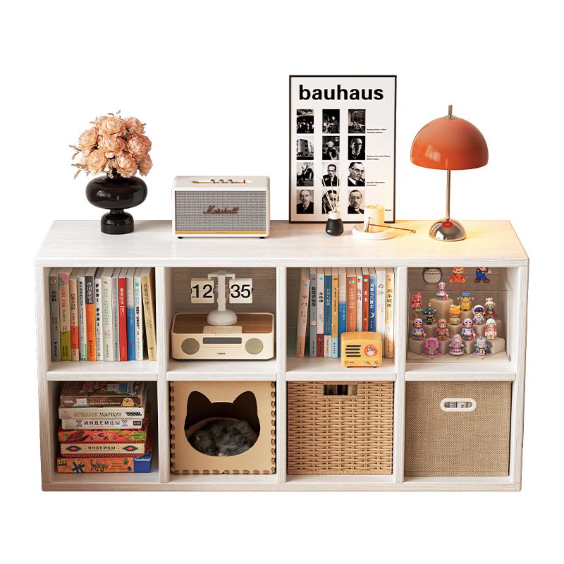 赛杉实木格子柜八格柜书架落地置物架儿童收纳储物矮柜子靠墙展示书柜