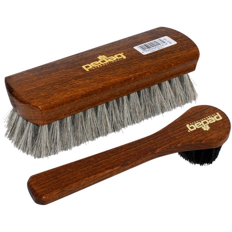 PEDAG 德国进口马毛刷大毛刷马鬃马毛刷软毛鞋刷子鞋油刷抛光擦鞋油刷 上油刷（黑）+马毛刷（灰）