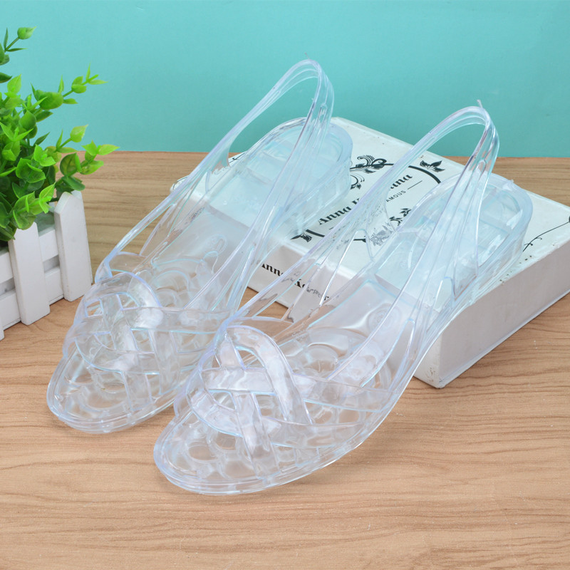 夏季塑料凉鞋鱼嘴果冻鞋女士透明防滑透气水晶鞋妈妈跳舞鞋沙滩鞋