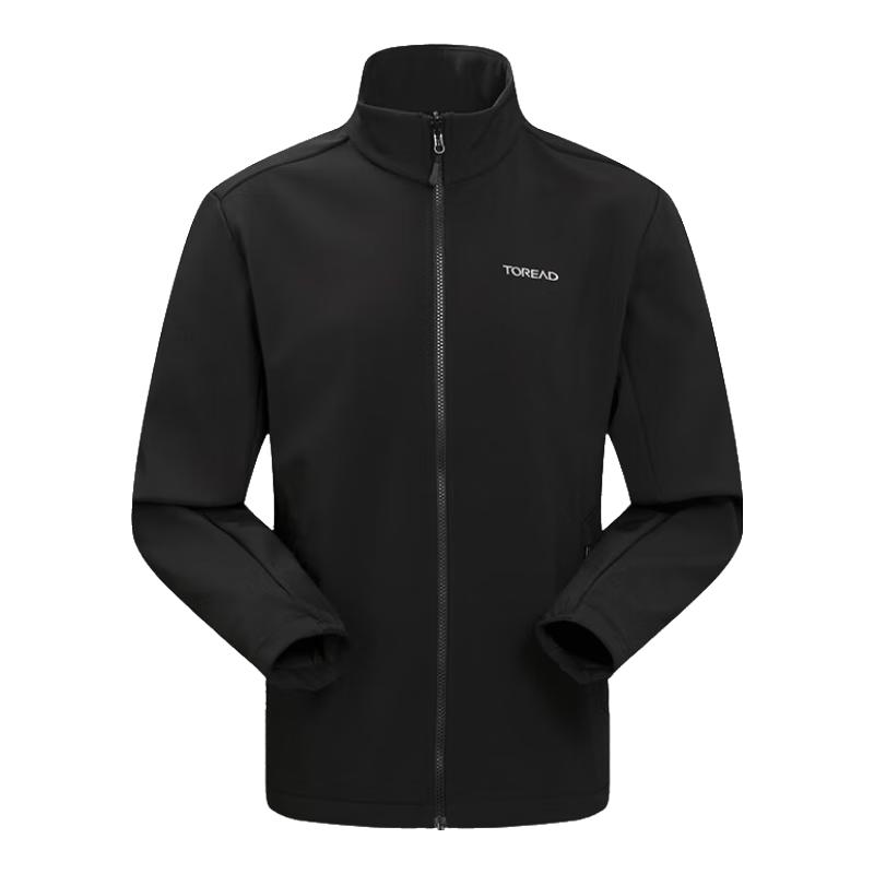 探路者软壳外套户外运动徒步登山服防风防泼水高弹立领男士休闲抓绒外套 黑色 2XL