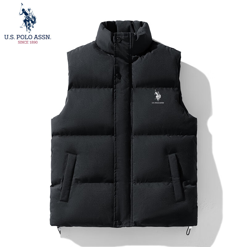 U.S. POLO ASSN.羽绒棉马甲男秋冬季户外防风百搭坎肩背心男外套 黑色   4XL