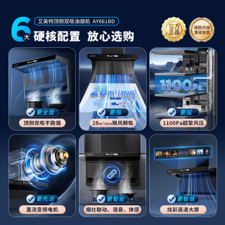 艾美特 顶侧双吸大吸力自动清洗抽烟机 V6 28m³变频+挥手大彩屏智控