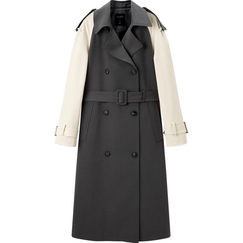 春秋时尚拼色设计感插肩袖中长款风衣外套女帅气通勤风