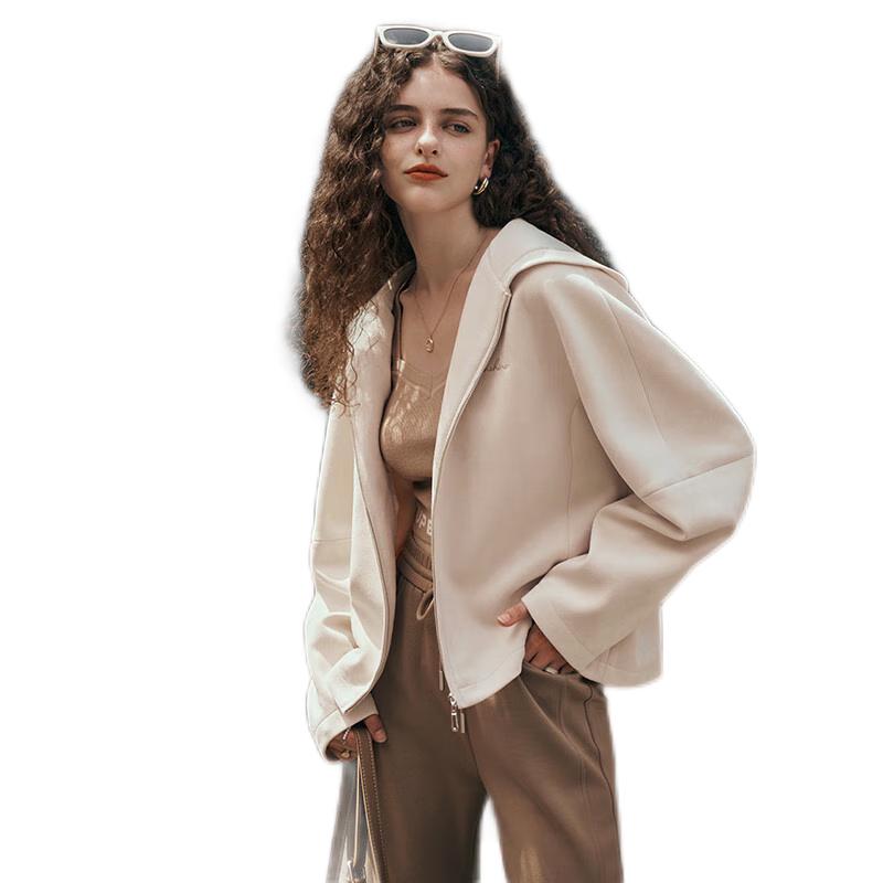 Olrain欧芮儿麂皮绒连帽短外套女装秋季新款休闲百搭宽松上衣防风