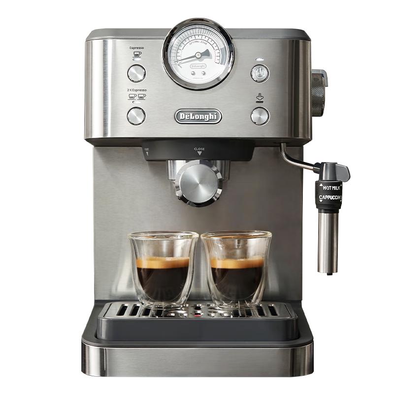 De'Longhi德龙（Delonghi）咖啡机 意式半自动家用15Bar泵压专业压力计 美式咖啡 快速加热技术 可调式奶泡 金属机身EM450.M 银色 小巧机身 稳定压力 杯量 自动关机