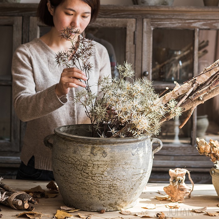 掬涵粗陶花瓶陶罐花盆插花复古做旧风红陶仿古瓦罐盆坛子黑陶摆件
