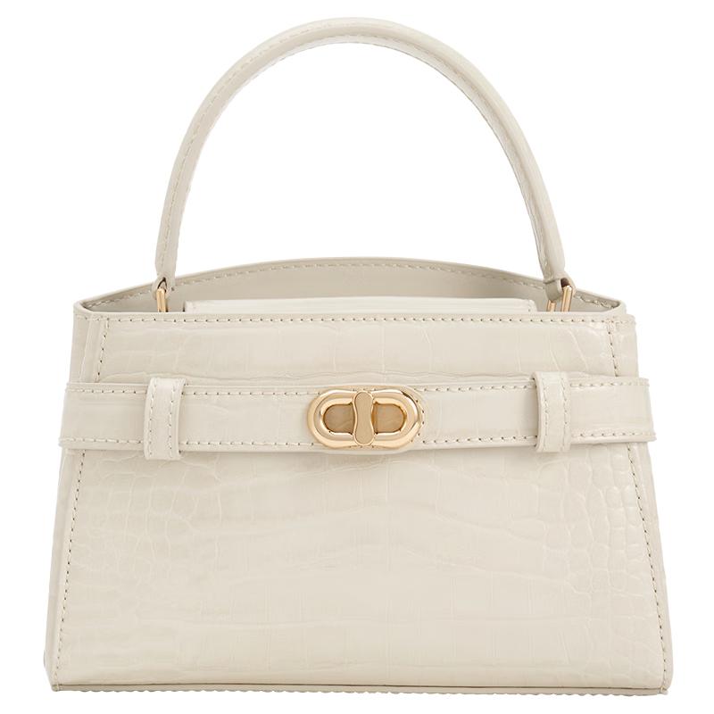CHARLES & KEITH 鳄鱼纹凯莉包 女士手提斜挎包 Ivory象牙色 S