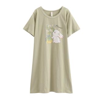 芬腾 睡裙女士夏季纯棉薄款可爱短袖睡衣家居服女生夏天性感连衣裙