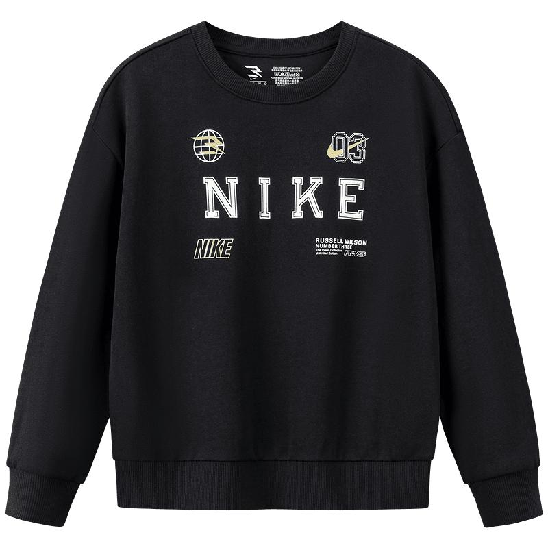 NIKE 3BRAND 耐克男女童纯棉毛圈卫衣2025秋季舒适简约儿童休闲上衣 正黑色 150 /72 【建议身高140-152cm】