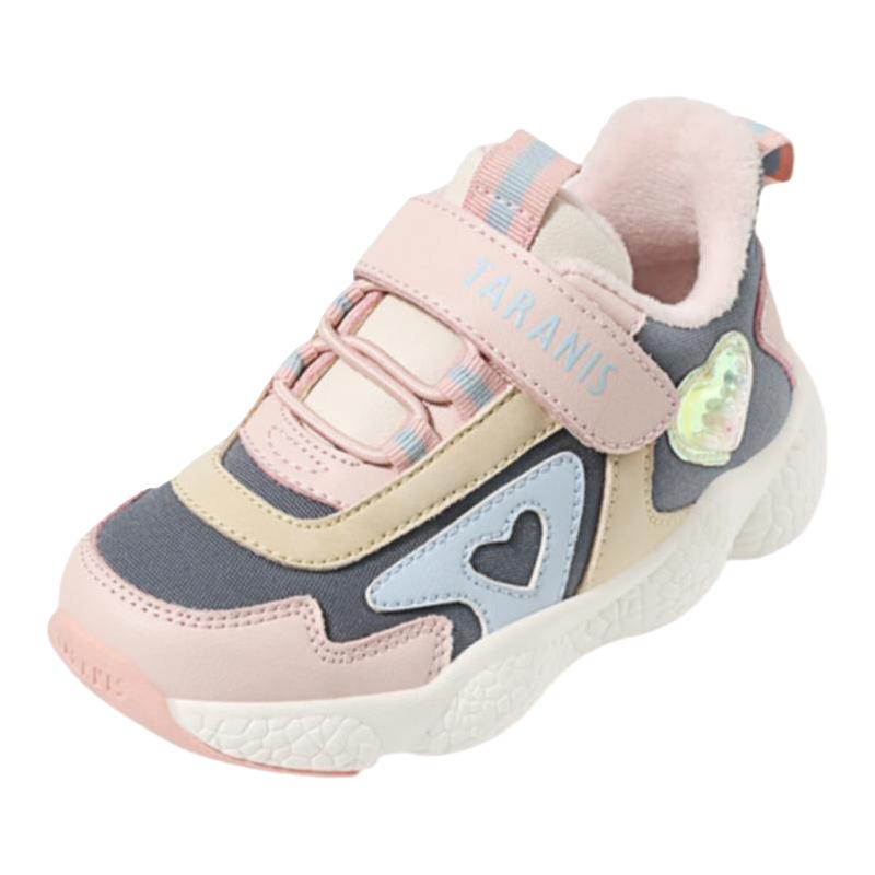 泰兰尼斯冬季加绒儿童运动鞋女童休闲鞋学步跑步鞋软底机能鞋