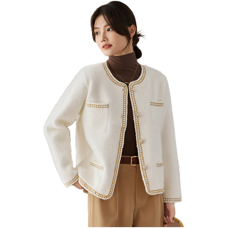 她享小香风外套女秋冬厚款针织开衫短外套通勤百搭上衣女T144F6005