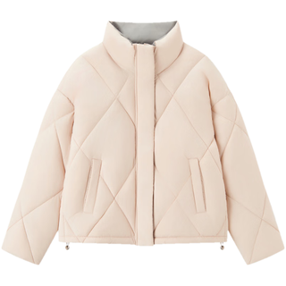 森马（Semir）棉服女冬季菱形格宽松立领抽绳棉衣休闲百搭慵懒气质温柔外套  S