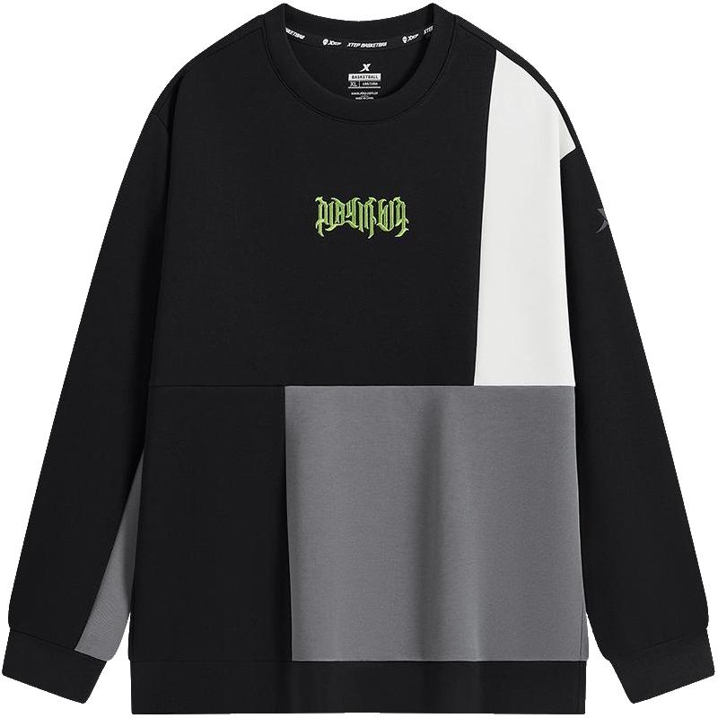 XTEP特步卫衣套头衫男2025秋冬宽松休闲撞色运动上衣976129920140