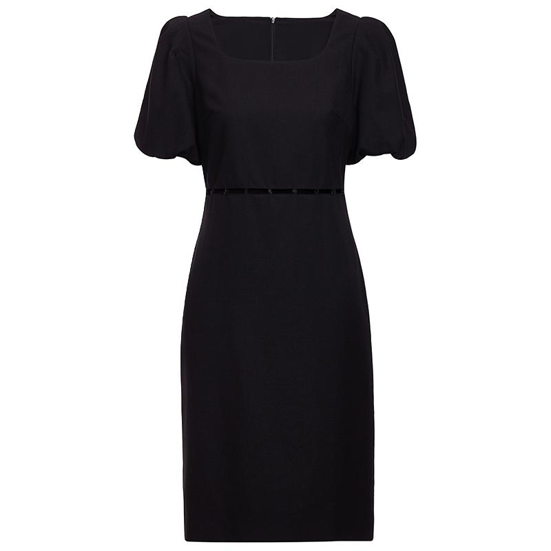 秋装 镂空法式小黑裙醋涤仿麻显瘦连衣裙