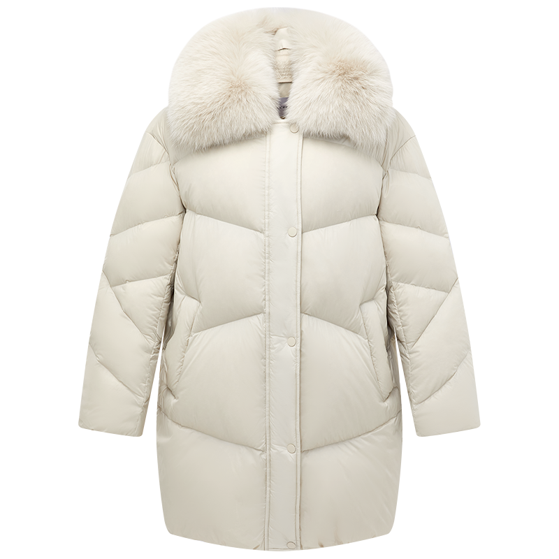 【狐狸毛&90%鸭绒】毛领中长款羽绒服女式羽绒服通勤冬