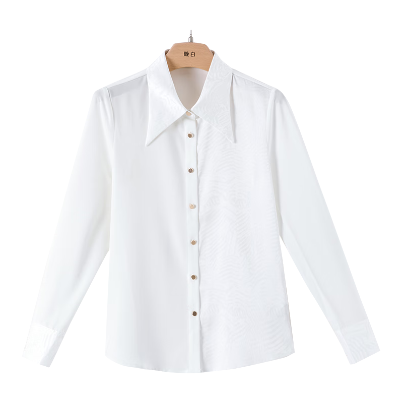 晚白【新品】通勤百搭白衬衫女2025秋款气质纯色简约OL长袖衬衣女