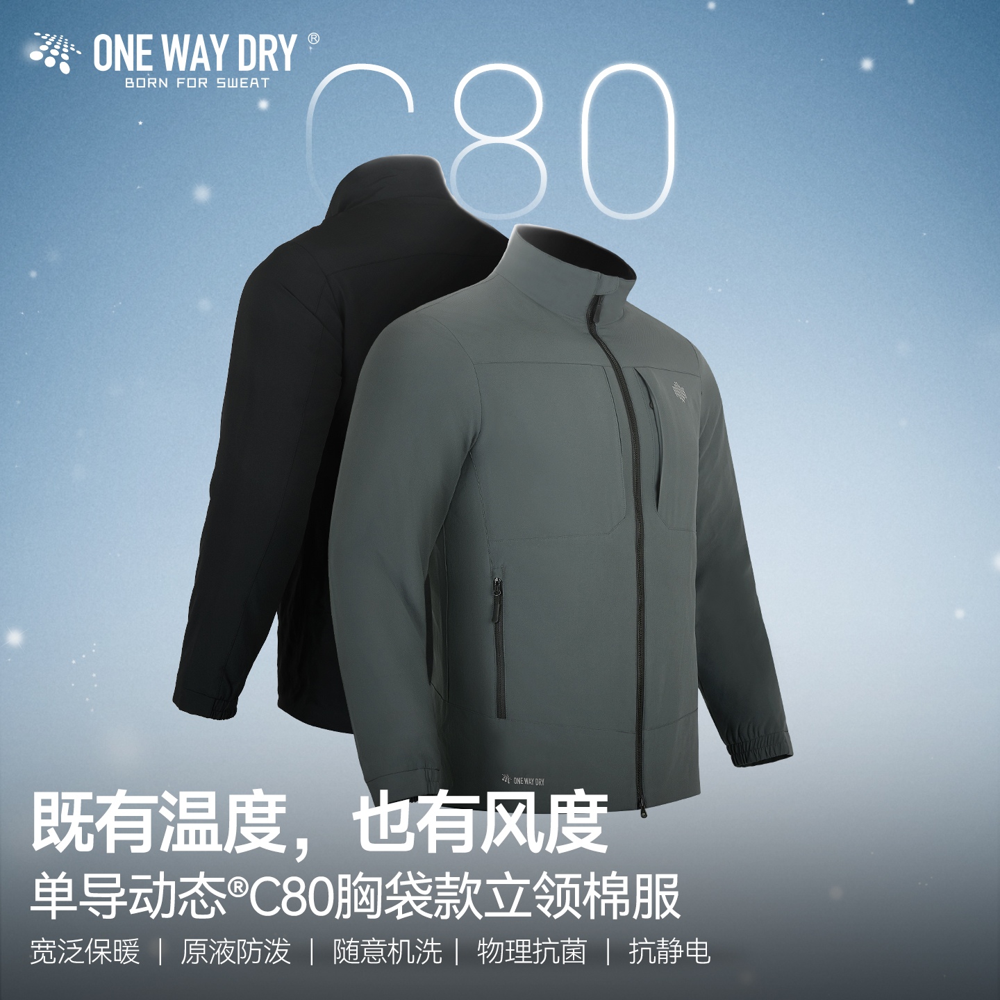 单导动态C80胸袋款立领棉服夹克防泼溅抗静电动态保暖外套冬