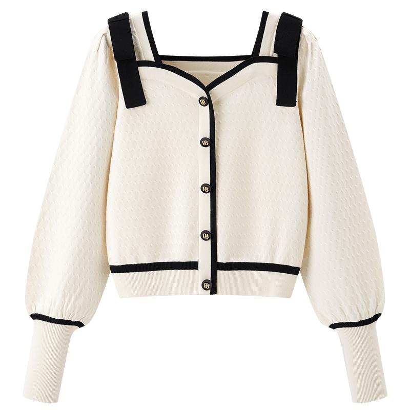 【方领套头衫】春秋微弹甜美针织衫女