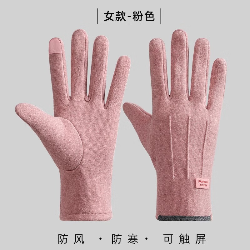 卫墨墨手套女士冬季2025年骑车防风保暖冬天加绒防寒触屏电动车 女款粉色 L