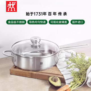 双立人 Zwiling不锈钢平底锅不粘锅煎锅 钢铝导热无涂层少烟-含锅盖24CM 平底锅灰色 24cm