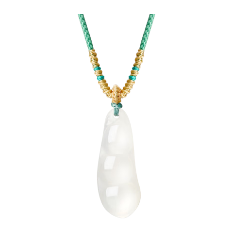 周大生福豆玉髓吊坠 白月光平安四季豆玉石项链男女同款款 福豆吊坠