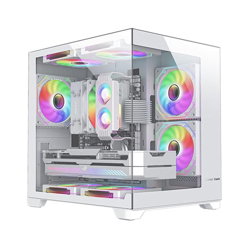 PowerTrain 动力火车 海景房机箱无立柱 琉璃MATX 梦境EATX 全景侧透 琉璃白色（支持MATX主板240水冷）