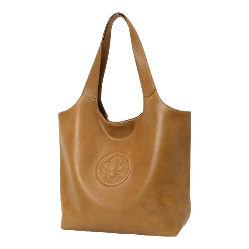 CASSILE卡思乐女包托特包女植鞣头层牛皮大容量轻奢单肩包 琥珀色（大号）