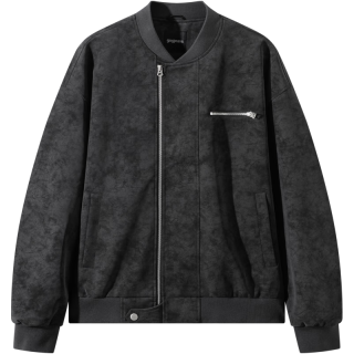 gxgjeans 真五折 美式PU皮时尚休闲宽松棒球领飞行员夹克  黑灰
