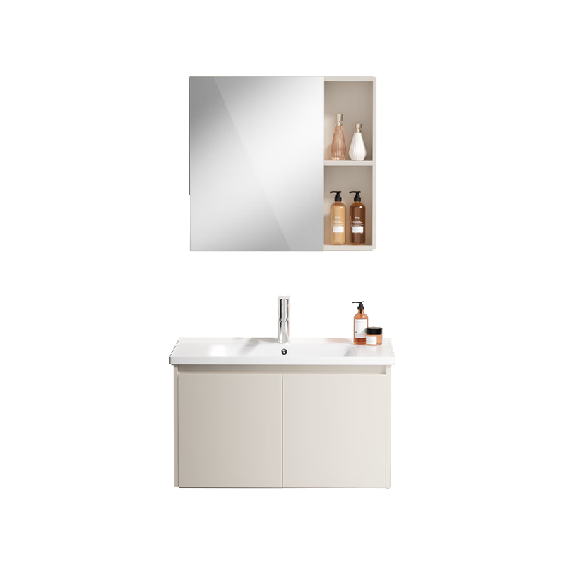 恒洁（HEGII）浴室柜E0级陶瓷一体盆分区美妆柜套装BC2500(BM2101S-75K奶油白