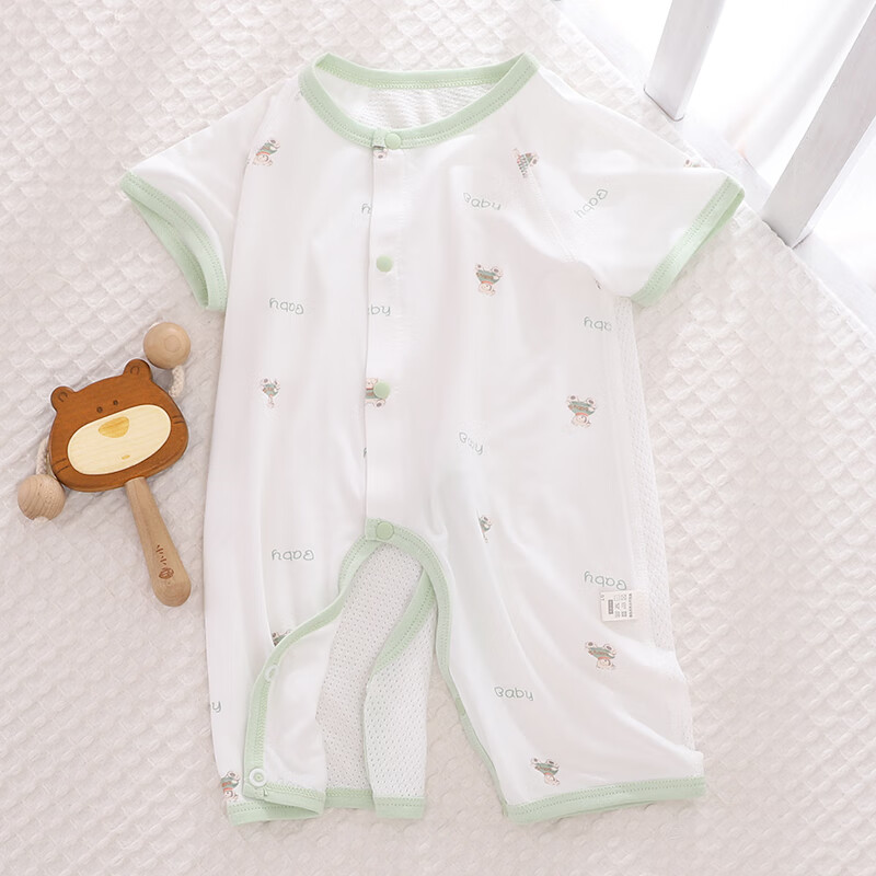 小三月婴儿连体衣夏薄款59码连体衣夏短袖短裤连身衣开裆连体爬服春秋款