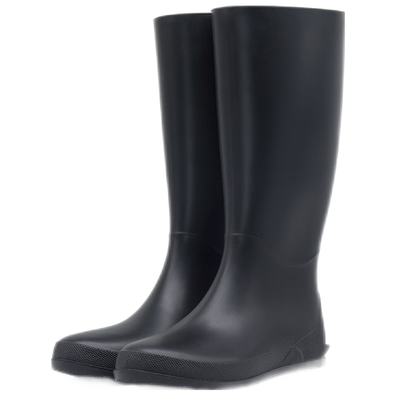 雨牧 日式轻便柔软可折叠时尚长筒雨靴防滑水鞋胶鞋休闲防水高筒雨鞋 黑色 36
