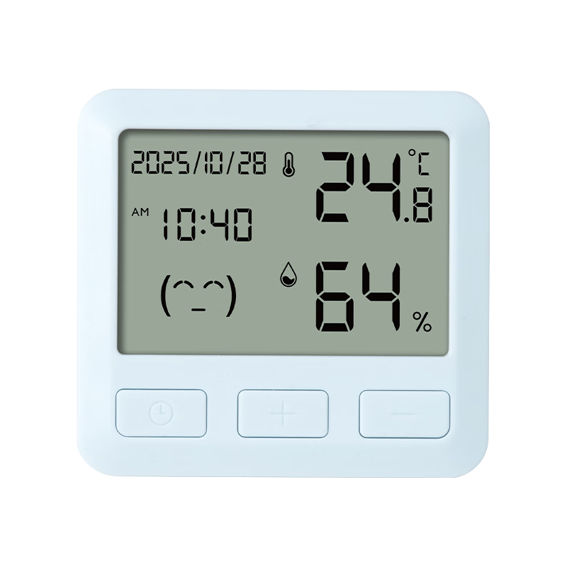 得力（deli）电子室内温湿度计挂立高清液晶屏简约按键易操作家用车内温度长续航时间老人易懂表情便携 蓝LE527 【25全新】按键款蓝 温湿/时/感