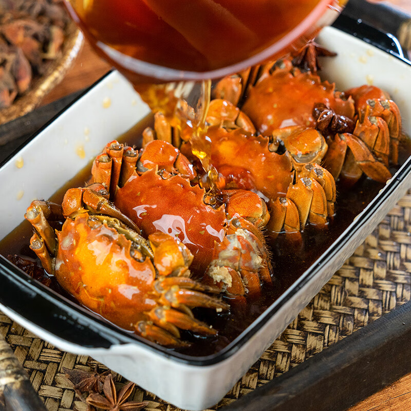 趣尝鲜 阳澄湖熟醉蟹 全母膏蟹 4只装 大闸蟹 花雕熟醉制作生鲜即食600g 固形物≥380g
