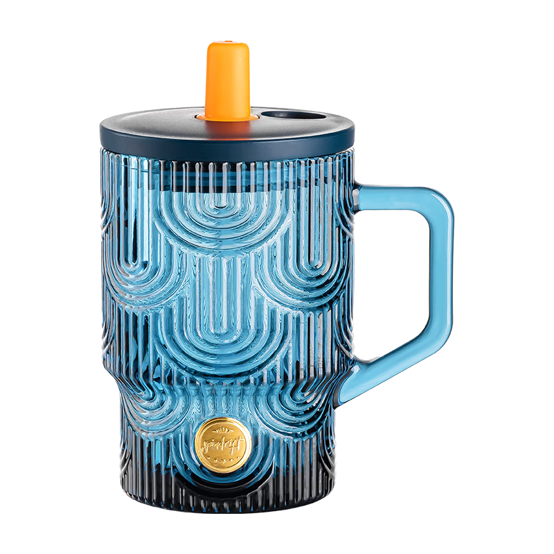 乐唯诗 LOVWISH高颜值原色玻璃吸管杯大容量女办公室夏季水杯咖啡杯带把牛奶杯子