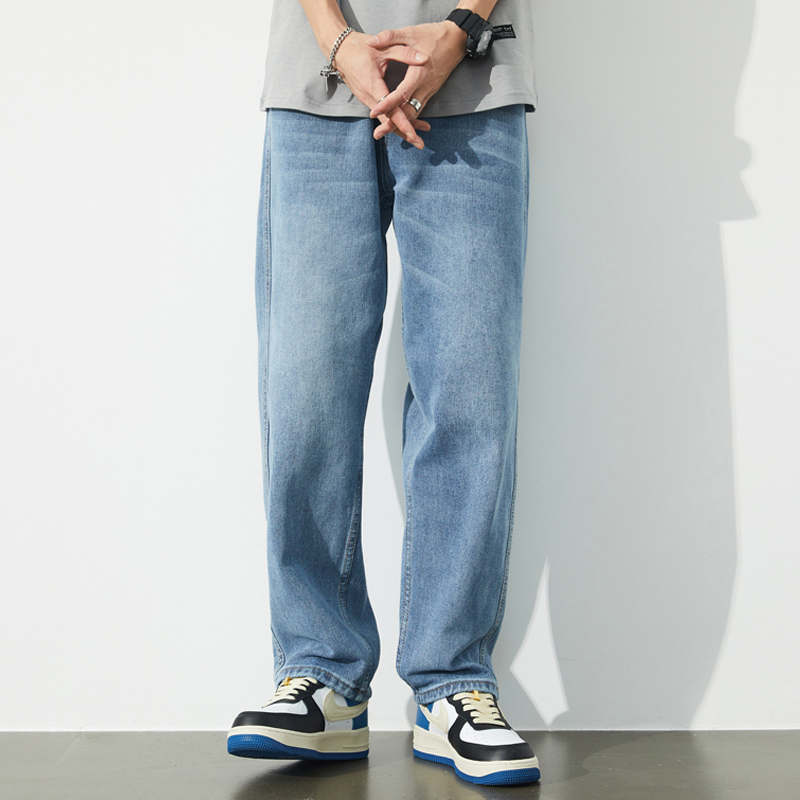 浅色牛仔裤男宽松直筒2025秋季新款男款浅蓝百搭长裤男士休闲裤子