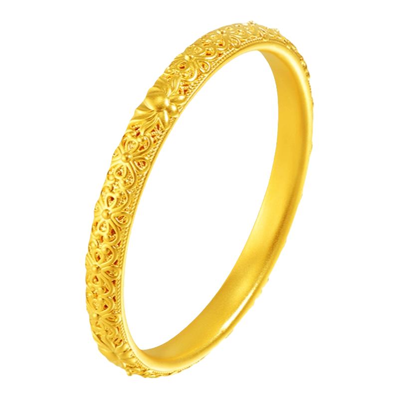 老庙黄金足金莲花乾坤手镯5D高工艺好运连连送