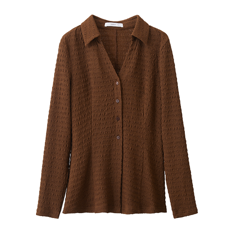 AMII 纯色时尚通勤翻领弹力针织长袖衬衫秋季女修身显瘦衬衣高级感上衣