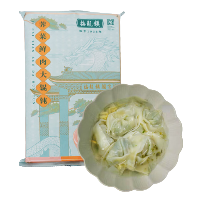 梅龙镇荠菜鲜肉手工馄饨方便速食早餐速冻小云吞混沌上海老字号早点点心 手工荠菜鲜肉大馄饨268.6g/袋